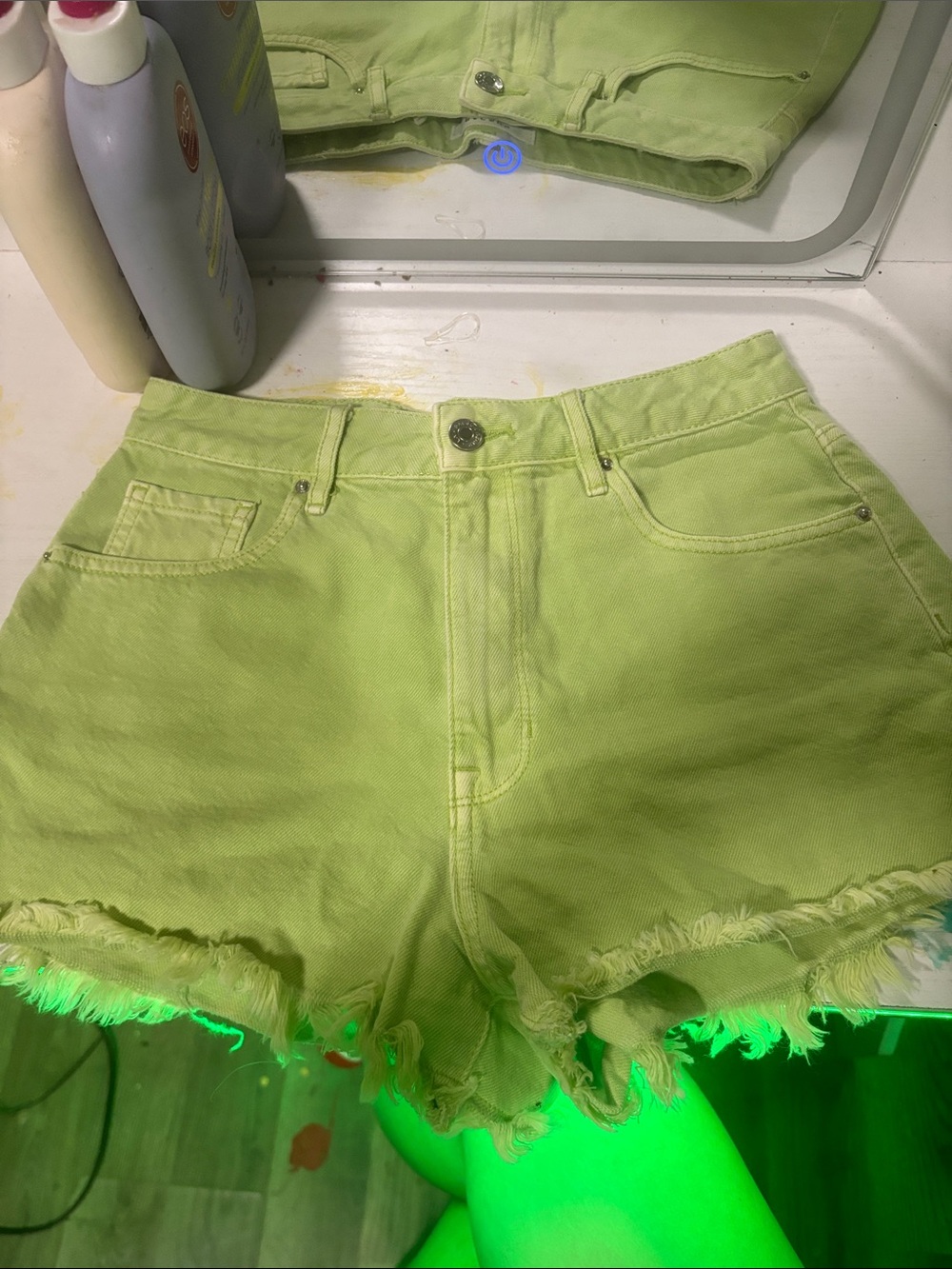 PacSun Lime Green Frayed Hem Women's Denim Shorts